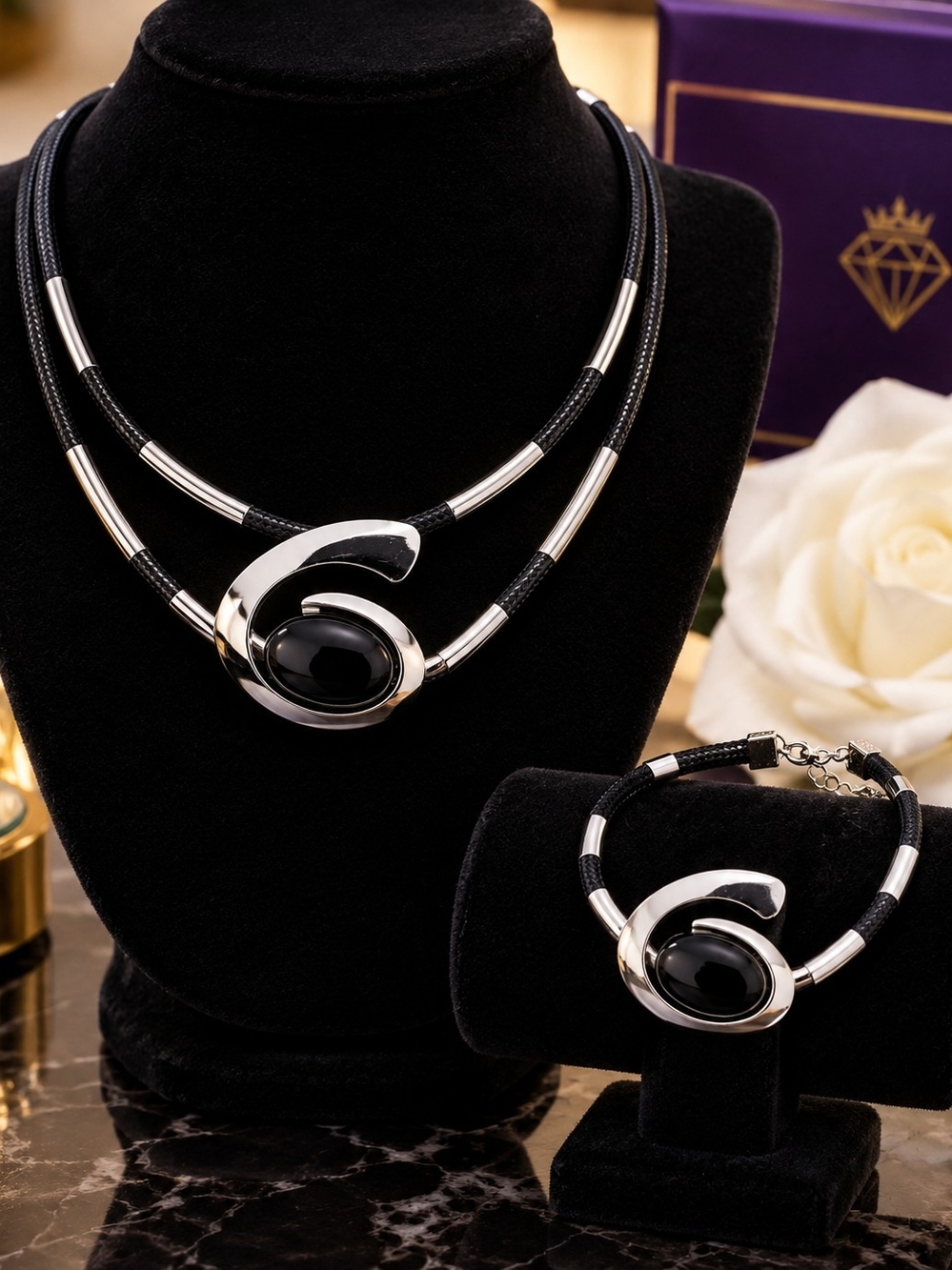 No Boundaries Black and Silver Two-Piece Necklace & Bracelet Set